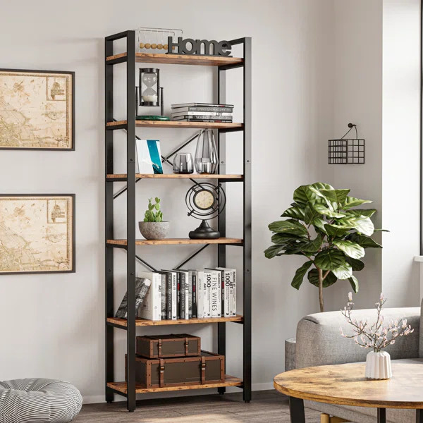17 Stories Bookshelf 6-tier Ladder Shelf 110lbs/shelf Vintage Industrial Style Bookcase For Home ... | Wayfair North America
