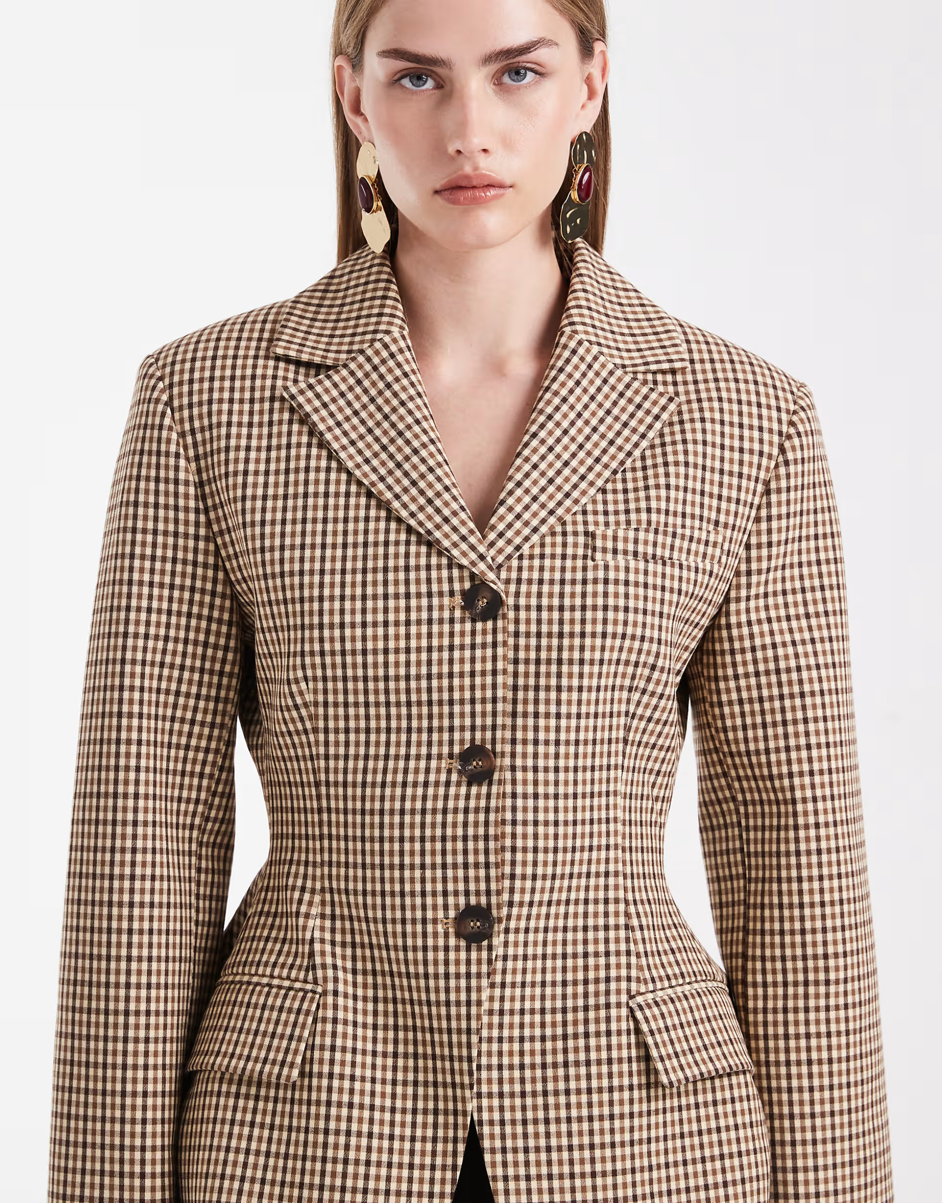 ASOS DESIGN cinch moulded hip blazer in micro plaid - part of a set | ASOS | ASOS (Global)