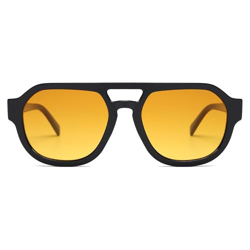 SOJOS Retro Polarized Aviator Sunglasses Womens Vintage Shades Trendy Stylish Sunnies SJ2343 with Black/Yellow Lens | Amazon (US)
