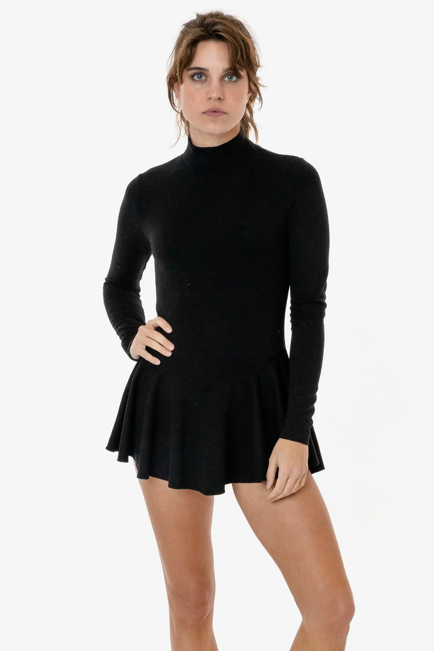 PON410 - Ponte Long Sleeve Mockneck Skirted Leotard | Los Angeles Apparel