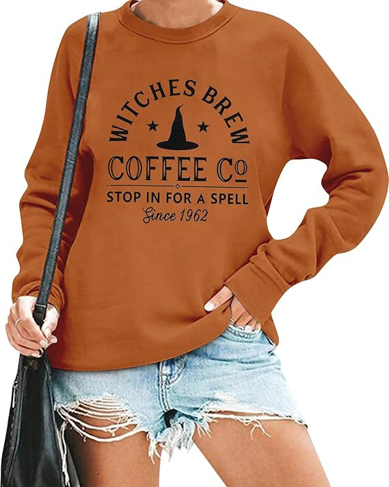 Women Witches Brew Sweatshirt Fall Sweater Funny Spooky Horror Season Sweatshirt Halloween Graphi... | Amazon (US)