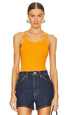 RE/DONE x Hanes Ribbed Tank Bodysuit in Tangerine from Revolve.com | Revolve Clothing (Global)