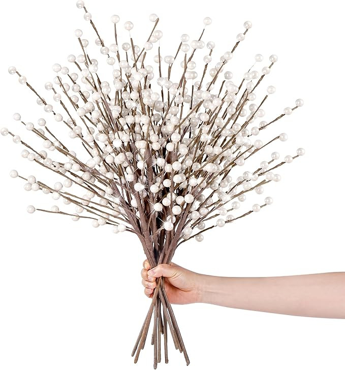 Sggvecsy 15 Pcs Artificial Berry Stems Christmas Red Berries Holly Berry Branches Fake Pearl Whit... | Amazon (US)