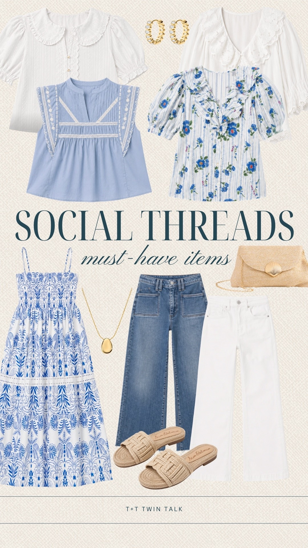 This mix of pieces from Social Threads brings together blue prints and white pieces for an easy look. The blouses pair well with denim or white jeans while the accessories tie it all together. It’s perfect for brunch, weekend plans, or a casual day out.

#LTKMidsize #LTKOver40 #LTKSeasonal