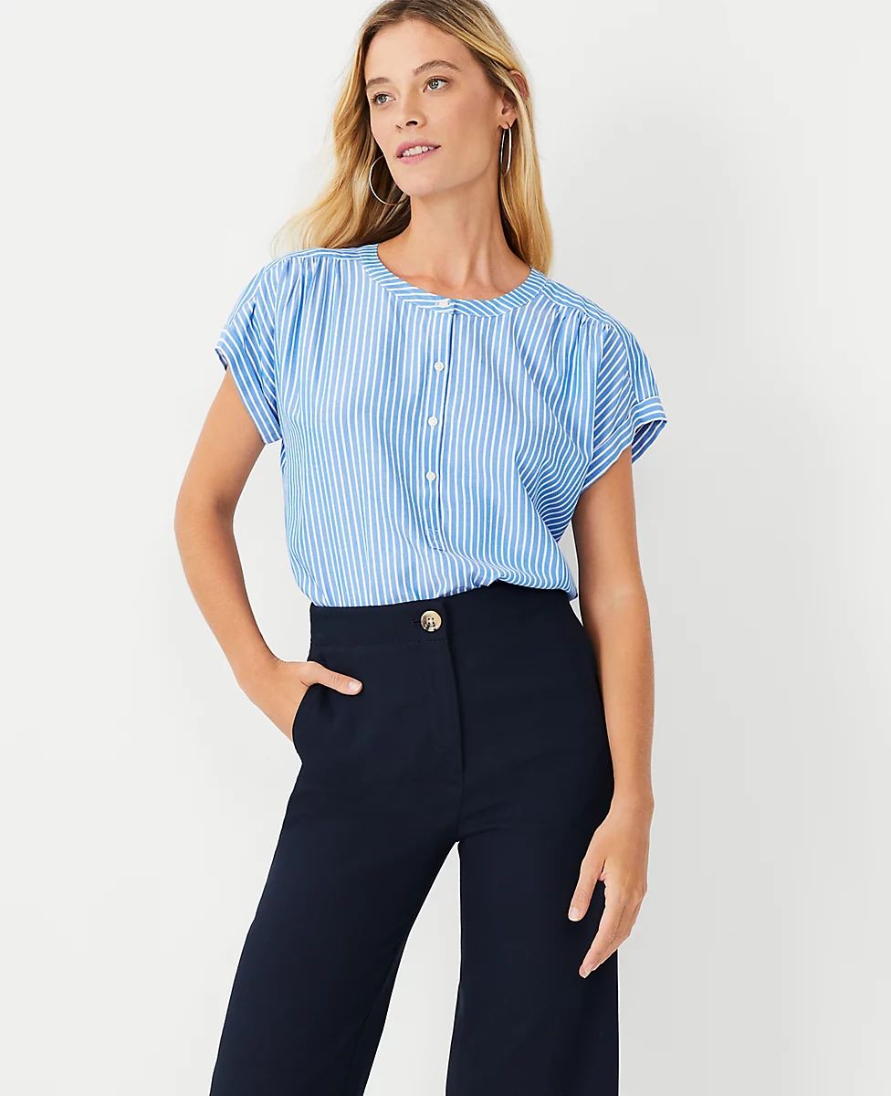 Petite Striped Drop Shoulder Popover | Ann Taylor (US)