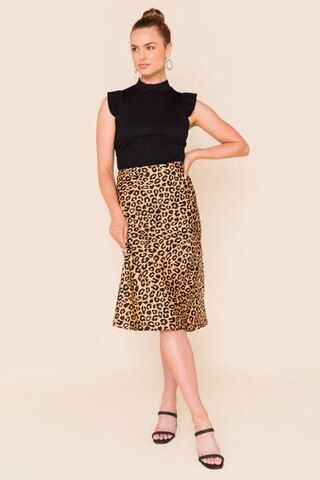 Nadia Satin Leopard Midi Skirt | Francesca’s Collections