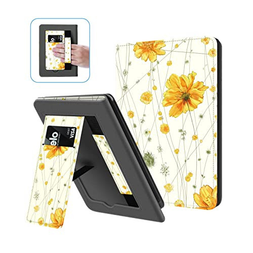 Ayotu Stand Case for Kindle Paperwhite, Premium PU Leather Cover with Hand Strap, Supports Auto Wake/Sleep, Only for 6.8 inch Paperwhite 11th Generation 2021 and Signature Edition, Yellow Flowers | Amazon (US)