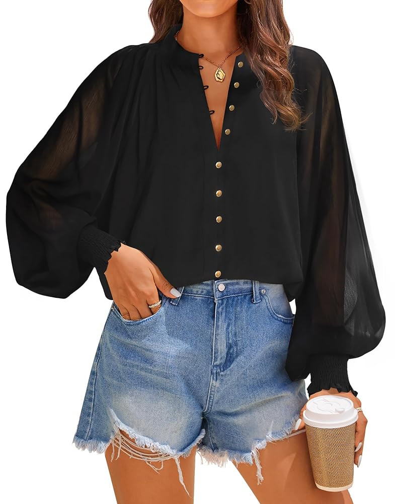 ZESICA Women's Floral Print Blouse 2025 Long Sleeve Button Down Casual Fall Boho Oversized Tops S... | Amazon (US)