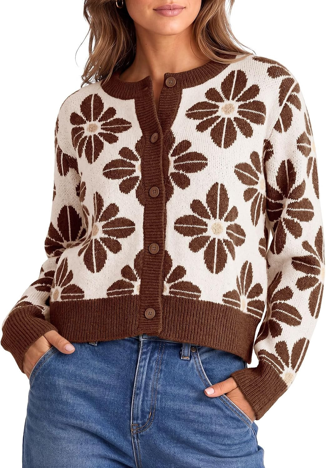 Saodimallsu Womens Floral Cardigan Sweaters Fall Button Up Trendy Outfits | Amazon (US)