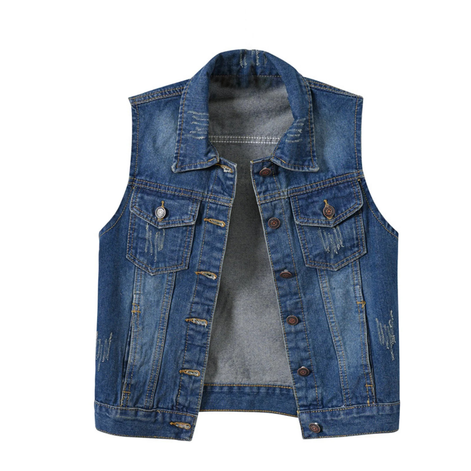 Clearance Women's Denim Jackets Women's Buttoned Washed Denim Vest Jacket W Chest Flap Pockets Wo... | Walmart (US)