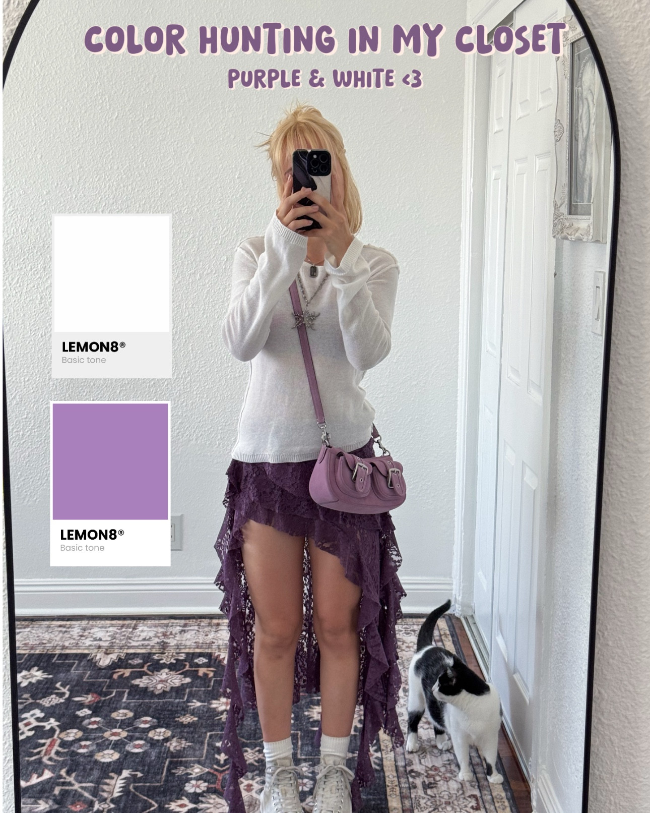 color hunting is such a cute concept! plus it’s a great way to find new color combos for your wardrobe & come up with new outfits! 💜 here is an outfit i made by color hunting in my closet :) i started with the purple skirt & just picked a top that went well with it. the first one i liked was the white long sleeve. then i just found more pieces that were in the same colors to complete the look 🤍

i linked what i could, most of this is sold out so i tried to find similar stuff for you guys :)
 #colorhunting #colortheory #outfitinspo #zerogatekeeping

#LTKootd