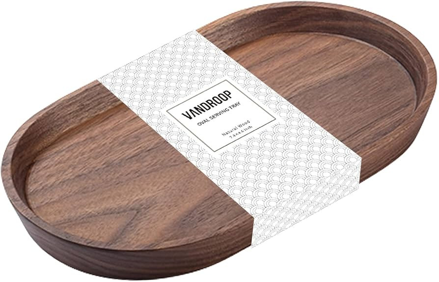 Vandroop Wooden Serving Tray for Parties, Tea&Coffee Table Tray, Small Oval Wood Plate for Fruit&... | Amazon (US)