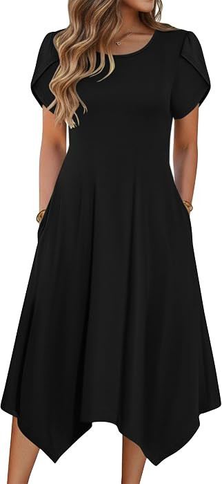 Zeagoo Womens Casual Dress for Summer Loose Hankerchief Flare Midi Sundress | Amazon (US)