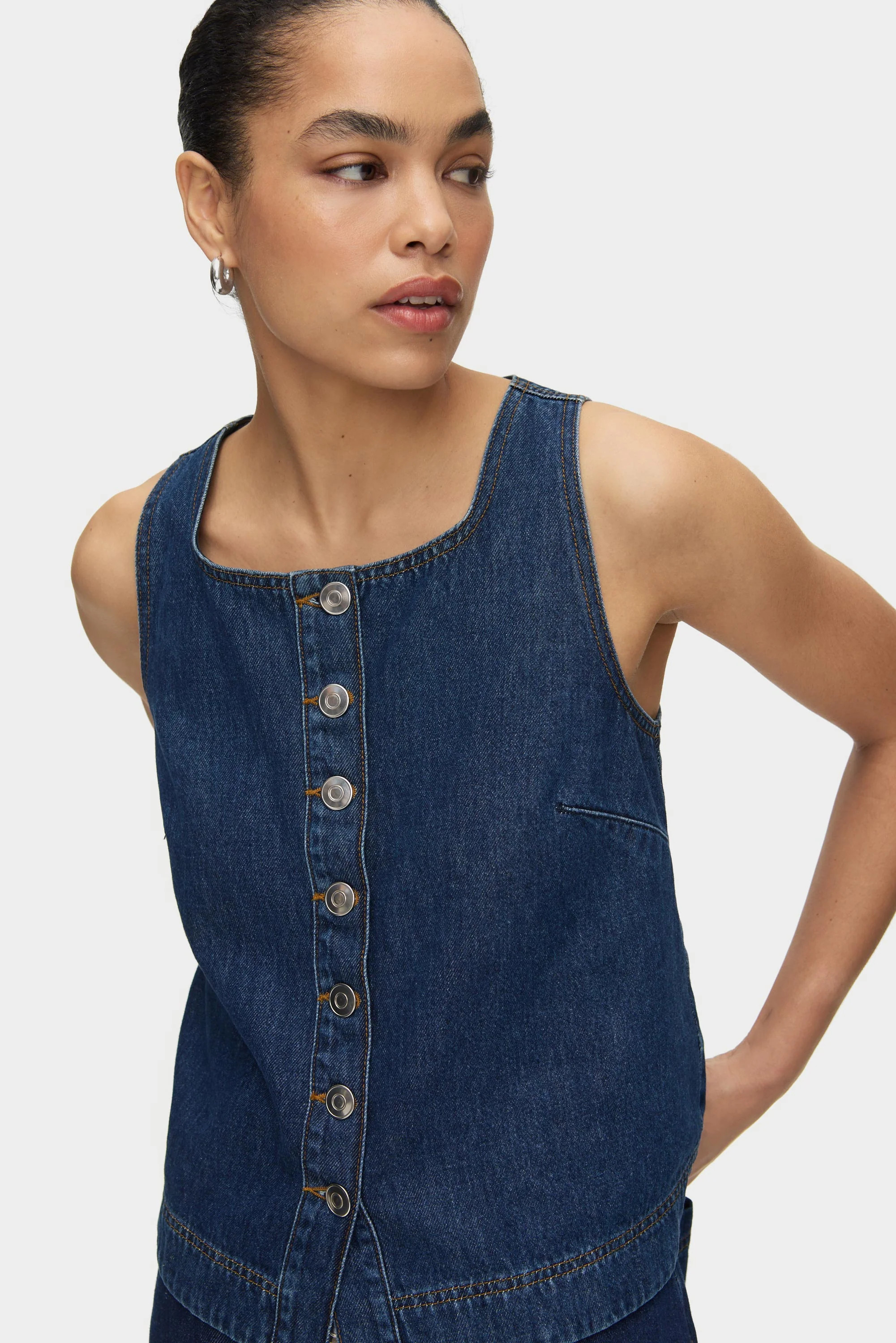 ALIGNE Button Up Denim Top - Dark Blue | Miranda | ALIGNE UK & EU