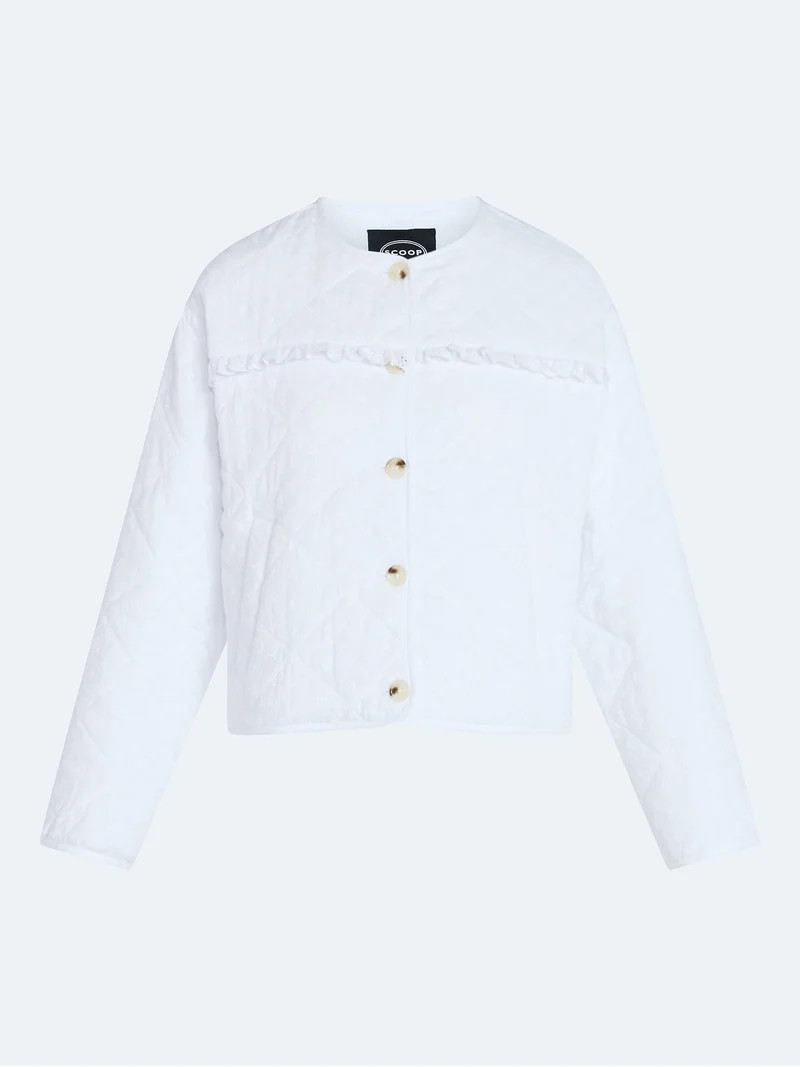 Scoop Women's Cotton Eyelet Jacket with Puff Sleeves, Sizes XS-XXL | Walmart (US)