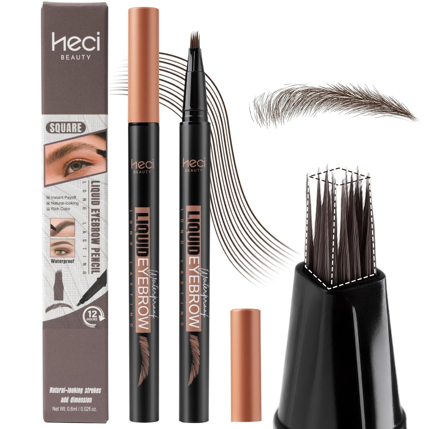 HECI BEAUTY Microblading Eyebrow Pencil - Waterproof Hair Stroke Brush with 3D Fiber Technology |... | Amazon (US)