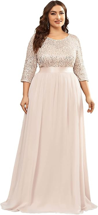 Ever-Pretty Plus Size Women's Round Neck Sequin Maxi Dresses Long Evening Dress 0683-PZ | Amazon (US)
