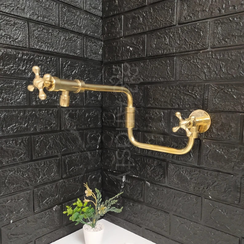 Handcrafted Unlacquered Brass Pot Filler Kitchen Faucet, Cross Handle - Etsy | Etsy (Global)