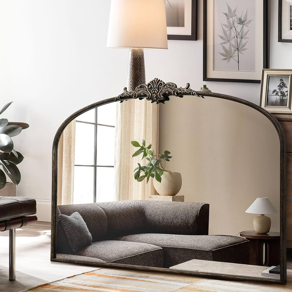 Vintage Baroque Arched Mirror: 40"x30" Black Antique Wall Mounted Mirror - Traditional Ornate Met... | Amazon (US)