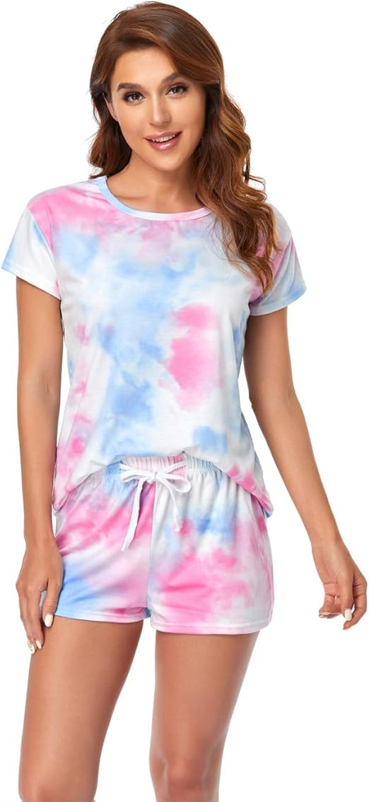 VENTELAN Pajama Set For Women Cute PJS Summer Short Sleeve Shorts Sleepwear | Amazon (US)