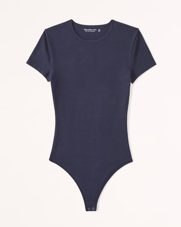 Short-Sleeve Cotton-Blend Seamless Fabric Crew Bodysuit | Abercrombie & Fitch (US)