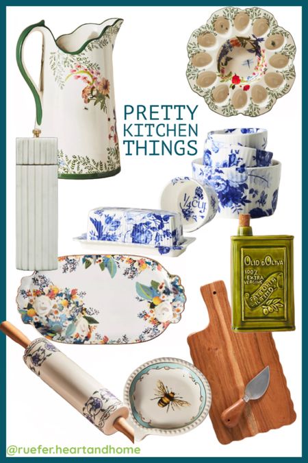 Beautiful kitchen accessories, platters, floral kitchen tray, Anthropologie home, floral pitcher, rolling pin, floral measuring cups, ceramic measuring cups, butter dish, egg dish, spoon rest, scalloped wood charcuterie board

#LTKhome #LTKfindsunder50 #LTKSeasonal