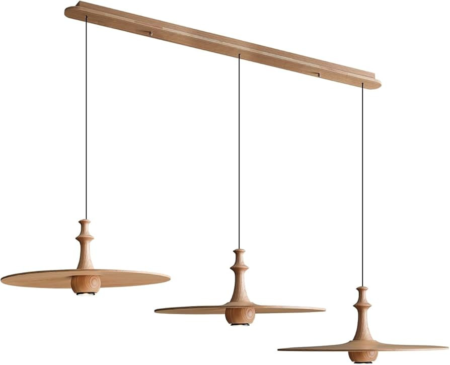 Wood Pendant Lights Kitchen Island - 3-Lights Dining Room Light Fixture Wood Chandelier for Dinin... | Amazon (US)