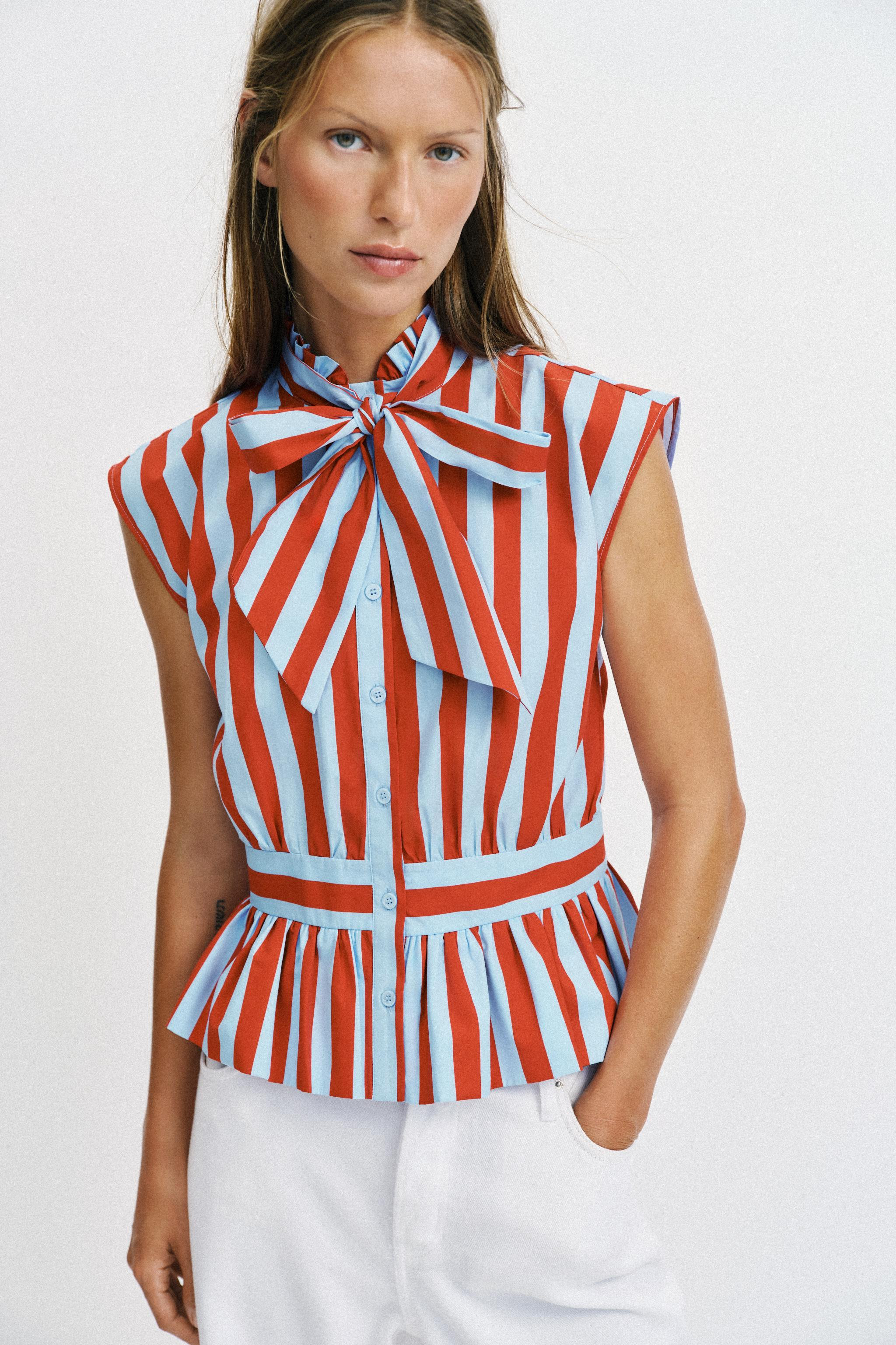 STRIPED KNOTTED SLEEVELESS SHIRT | Zara US