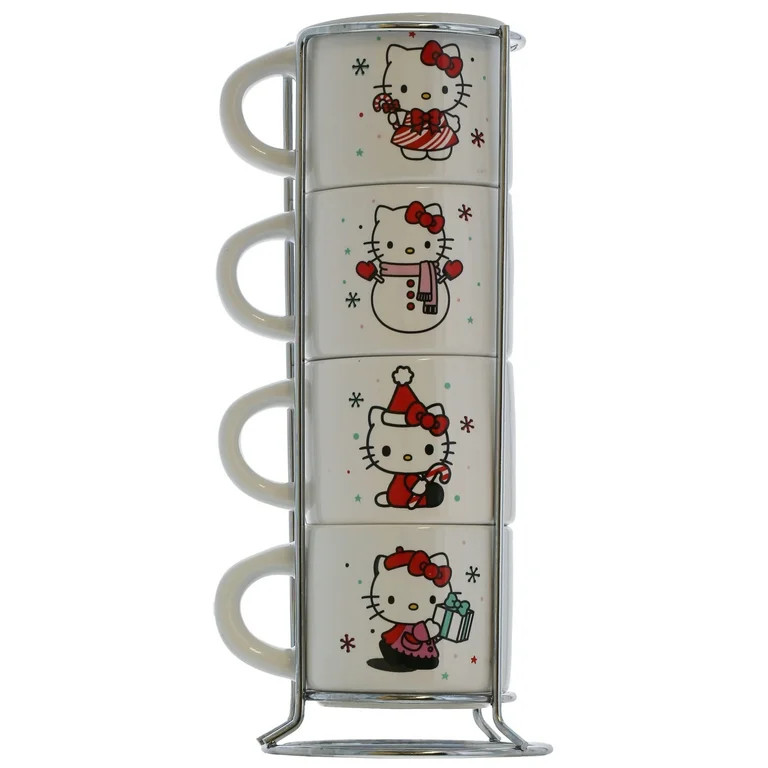Hello Kitty Holiday Stackable Ceramic Espresso Mug Set, 3 oz, 4 Piece | Walmart (US)