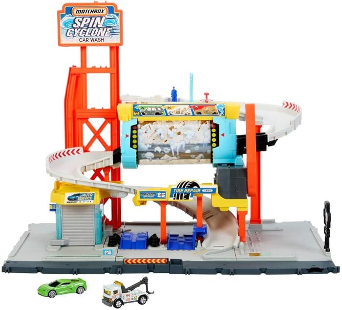 Matchbox Toy Car Track Set, Spin Cyclone Car Wash Playset with 1:64 Scale Corvette & Tow Truck, F... | Amazon (US)
