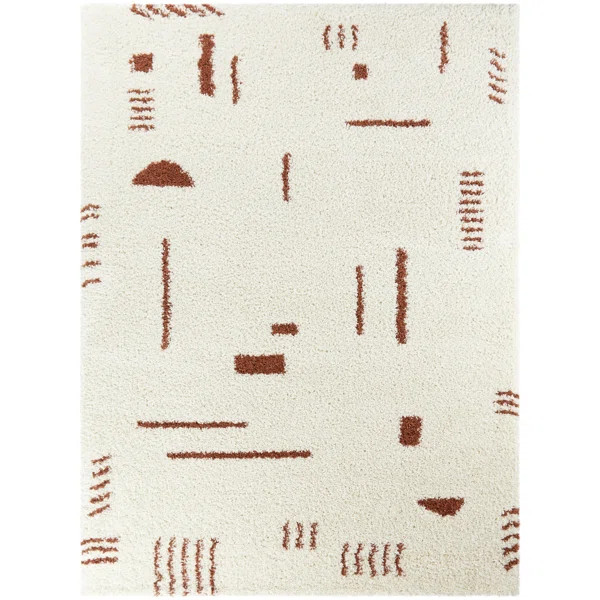 Morin Geometric Shag Ivory/Burnt Orange Area Rug | Wayfair North America