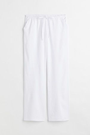 Linen-blend Pull-on Pants - Low waist - Long - Cream/striped - Ladies | H&M US | H&M (US + CA)