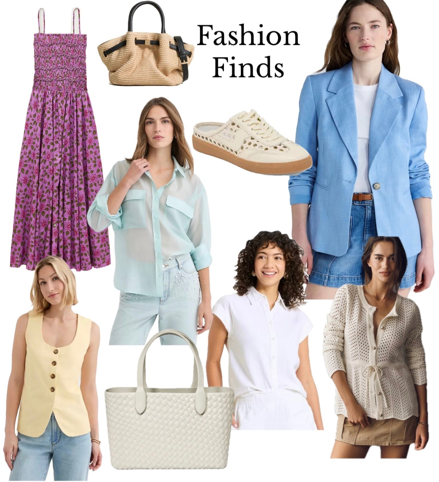 Spring fashion finds…blue blazer, pink dress, white top, yellow vest, crochet sweater, sheer button up, pool bag, and handbag. 

#LTKdayinmylife #LTKOver40 #LTKSeasonal