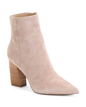 Suede Stacked Heel Pointy Toe Booties | TJ Maxx