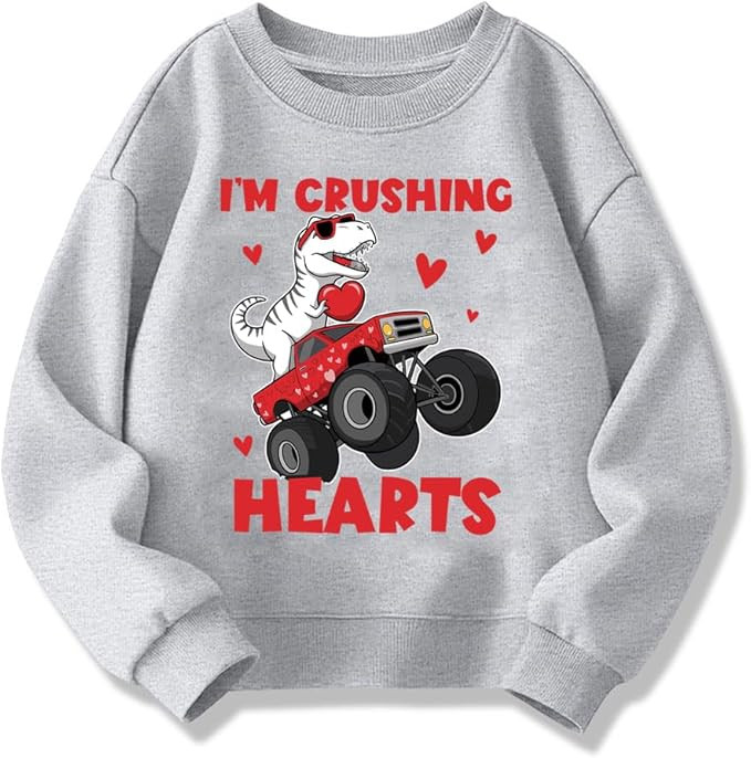 HQHKEPWA Kids Valentines Day Sweatshirt Boys Girls Valentine's Heart Monster Truck Toddler Shirt ... | Amazon (US)