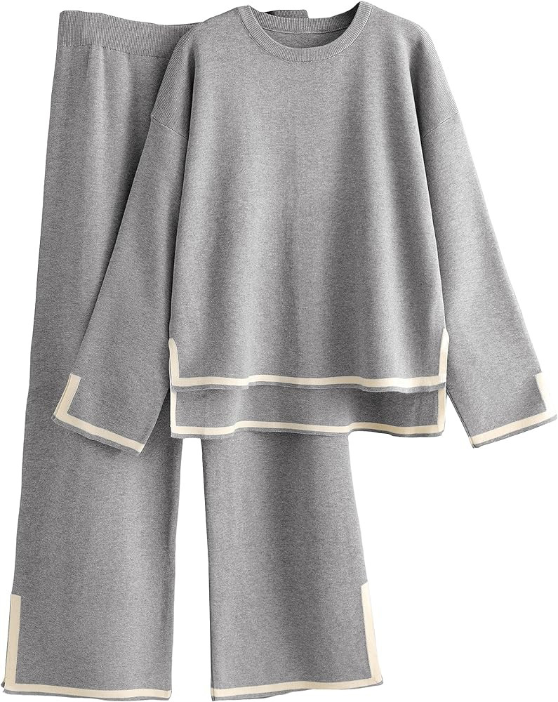 Tanming Women's 2 Piece Outfits Long Sleeve Knit Sweater Top Wide Leg Pants Lounge Sets Tracksuits | Amazon (US)