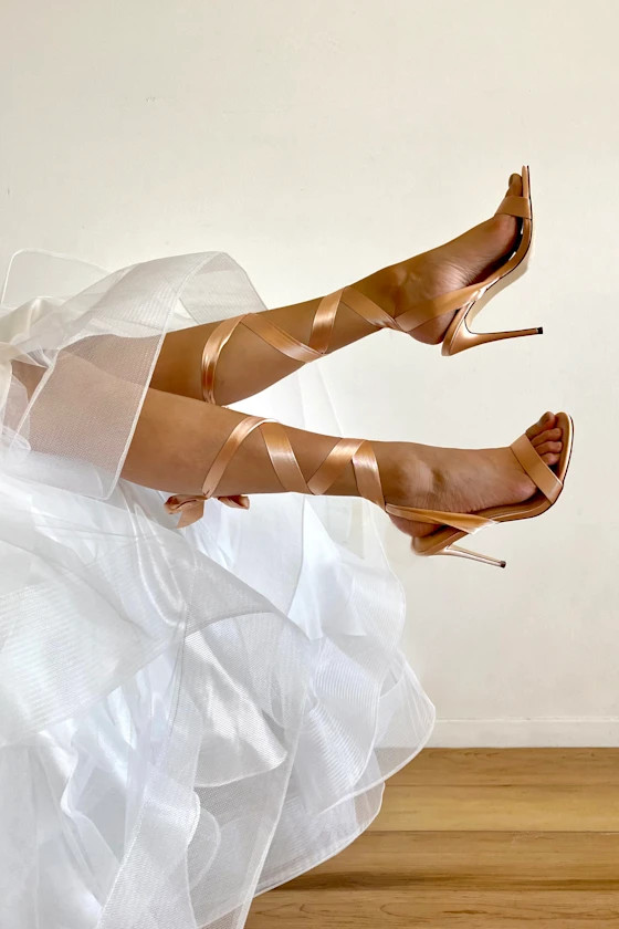 Sebastien Gold Satin Lace-Up High Heel Sandals | Lulus (US)