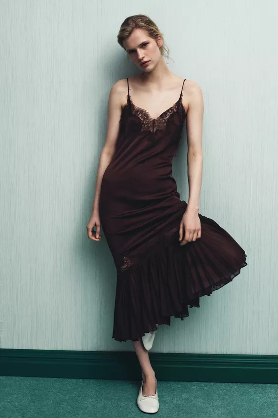 PLEATED LACE COMBINATION DRESS | Zara US