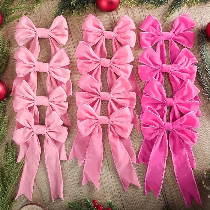 24 Pcs Christmas Velvet Bows 5 x 7.9 Inch Rustic Velvet Christmas Tree Bows Vintage Tree Ornament... | Amazon (US)
