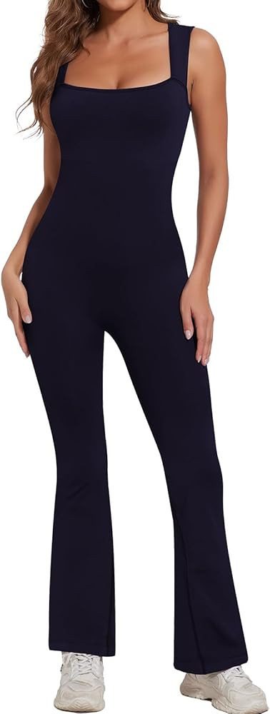 SHAPERIN Jumpsuits for Women Flared Pants Full Length Leggings Yoga Athletic Workout Rompers Casu... | Amazon (US)
