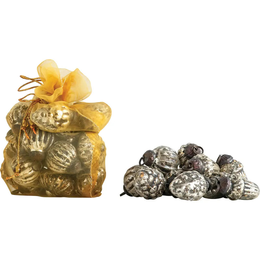 Storied Home Embossed Mercury Glass Ornaments in Organza Bag, Distressed Gray, Set of 36 in Silver at Nordstrom | Nordstrom
