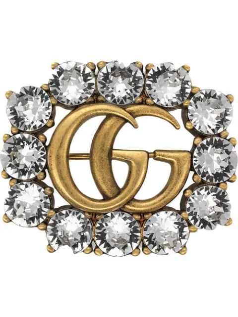 Metal Double G brooch with crystals | Farfetch (US)