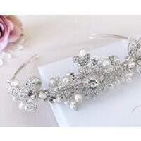 Freshwater pearl tiara, Floral bridal tiara, Silver wedding tiara, Bridal hair accessories, Silver t | Etsy (US)