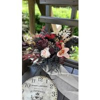 Purple Black Pink Flowers Fall Bridal Bouquet Faux Wedding Halloween Silk Boho Burgundy | Etsy (US)