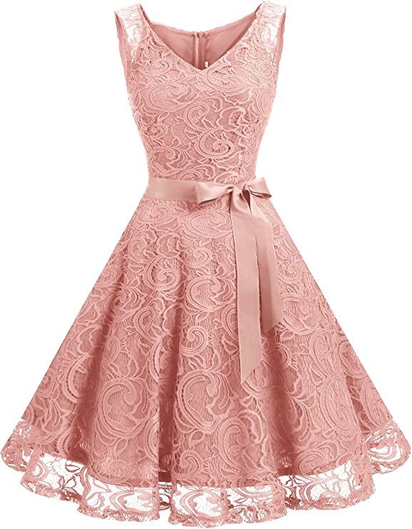 Dressystar Women Floral Lace Bridesmaid Party Dress Short Prom Dress V Neck | Amazon (US)