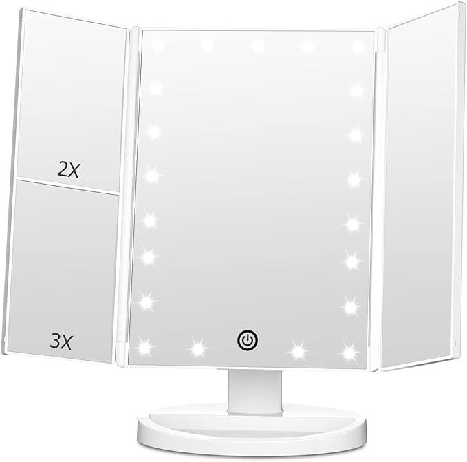 Amazon.com : FASCINATE Trifold Vanity Mirror with Lights, Lighted Makeup Mirror 2X/3X Magnificati... | Amazon (US)