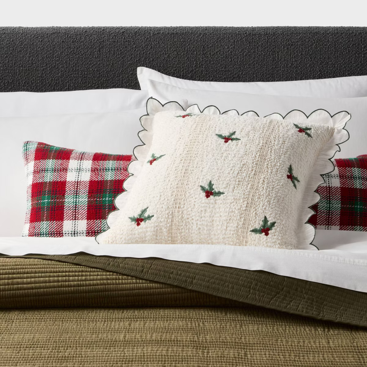 Holiday Embroidered Boucle Decorative Throw Pillow Off White - Threshold™ | Target