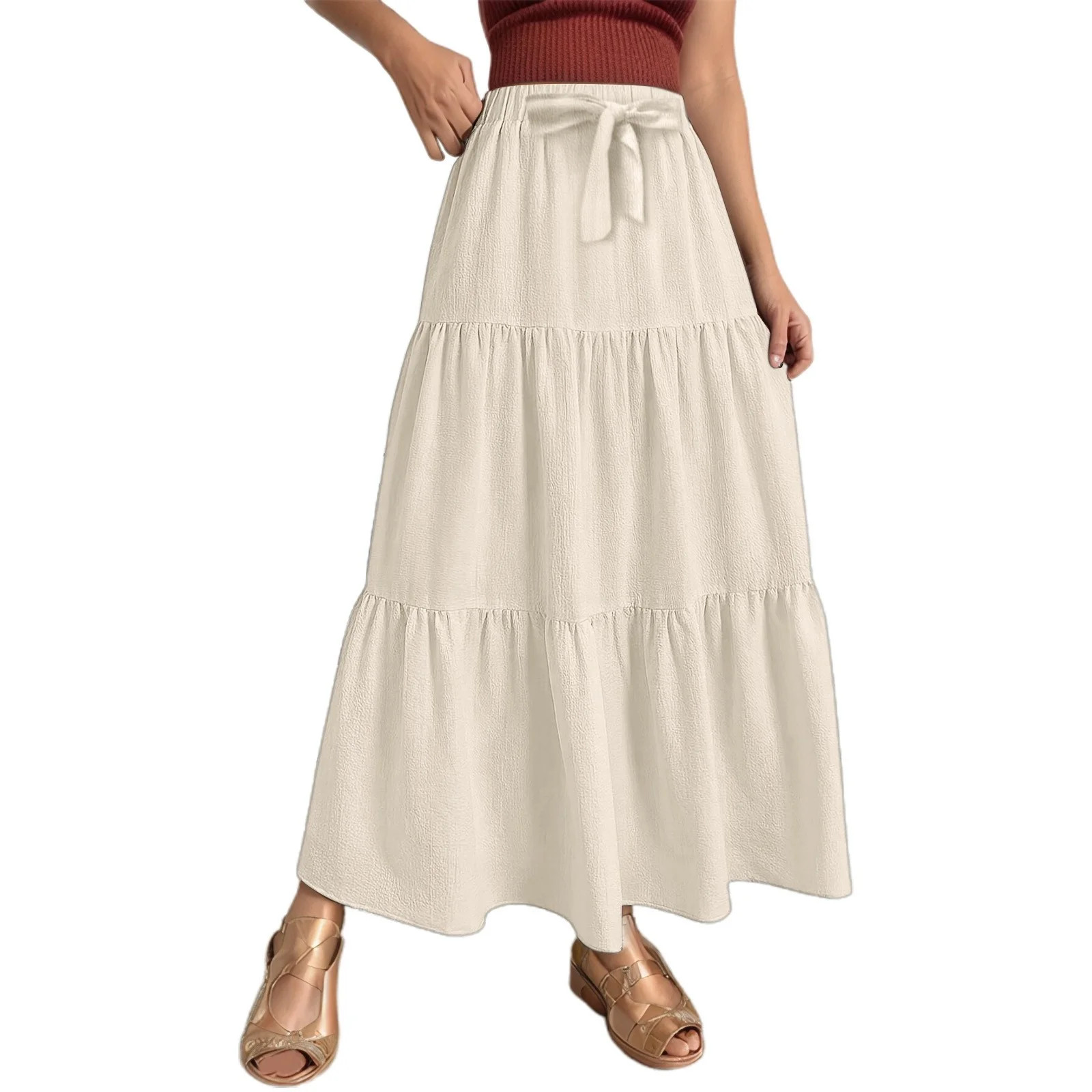 Women's Linen Solid A Line Wrap Skirt - Drawstring, Ruffle Hem, High Waisted, Sexy Beach Maxi Ski... | Walmart (CA)