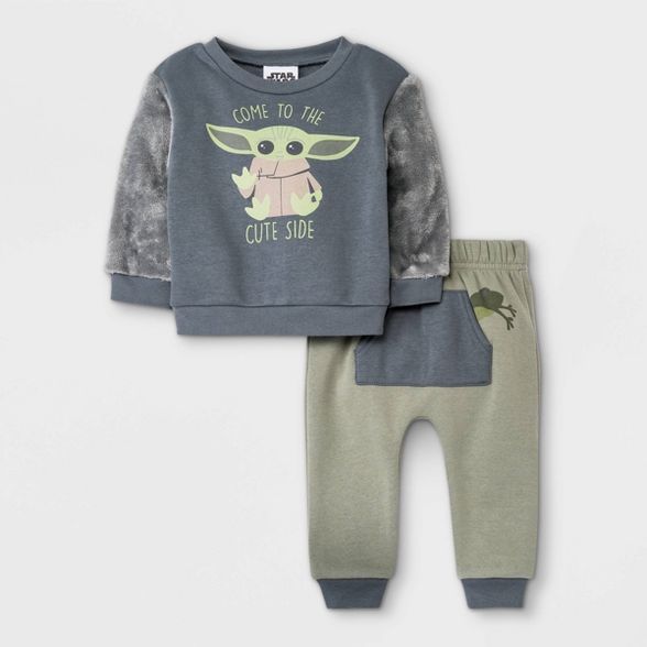 Baby Boys' 2pc Star Wars Baby Yoda Fur-Backed Fleece Pullover and Jogger Set - Olive Green | Target