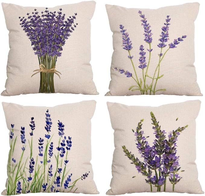 4-Pack Decorative Throw Pillow Cover 18x18, Lavender Garden Outdoor Patio Pillow Cushion Cases fo... | Amazon (US)